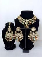 Bollywood Ziana Stonwork Necklace Set with Earrings and Tikka