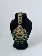 Bollywood Sairoon Polki and Stonework Necklace set with Earrings, Mangtika and Jhoomar