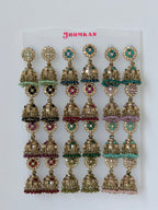 Polki Small Jhumka Pack - 12 Colors Traditional Indian Jewelry with Elegant Pearl Details