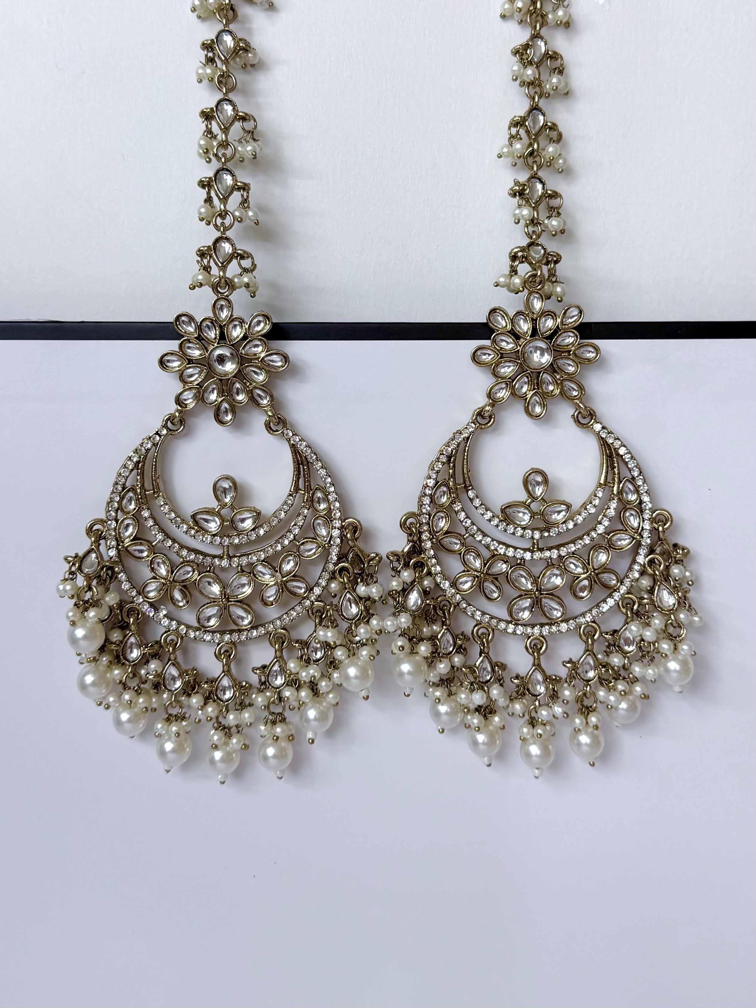 Bollywood Aarika Kundan Chandbali Earrings with Earchain