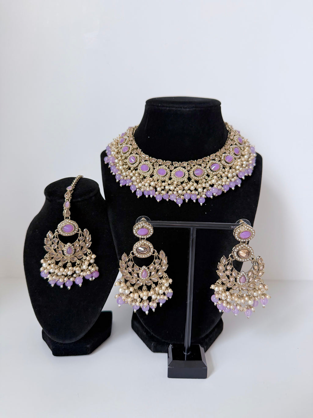 Bollywood Polki Azmira Lightweight Necklace set with Earrings and Tikka
