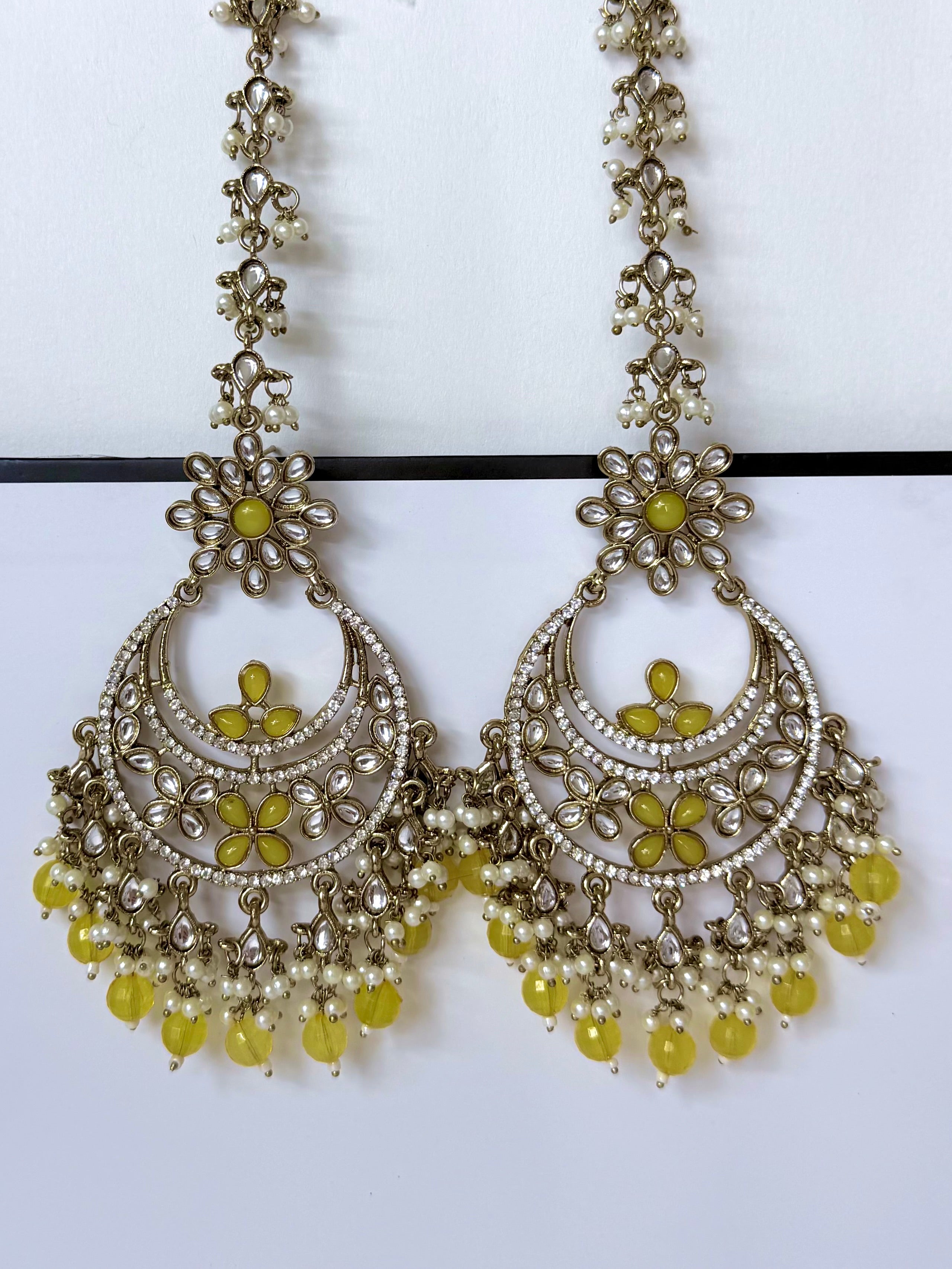 Bollywood Aarika Kundan Chandbali Earrings with Earchain