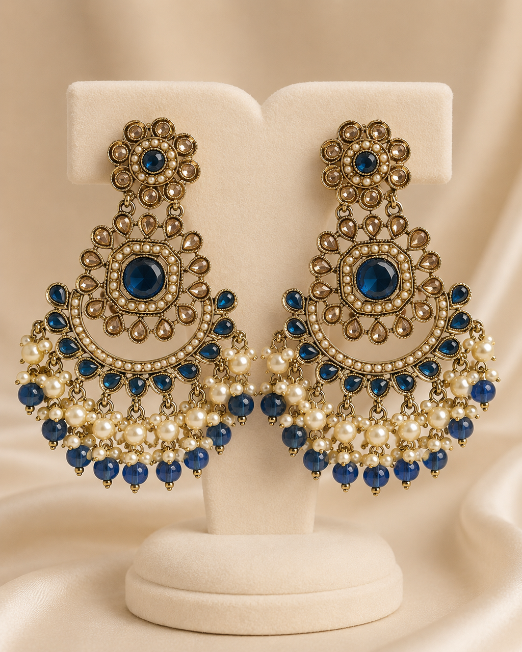 Zareen Polki Pearl Chandbali Earrings - Multiple Colors