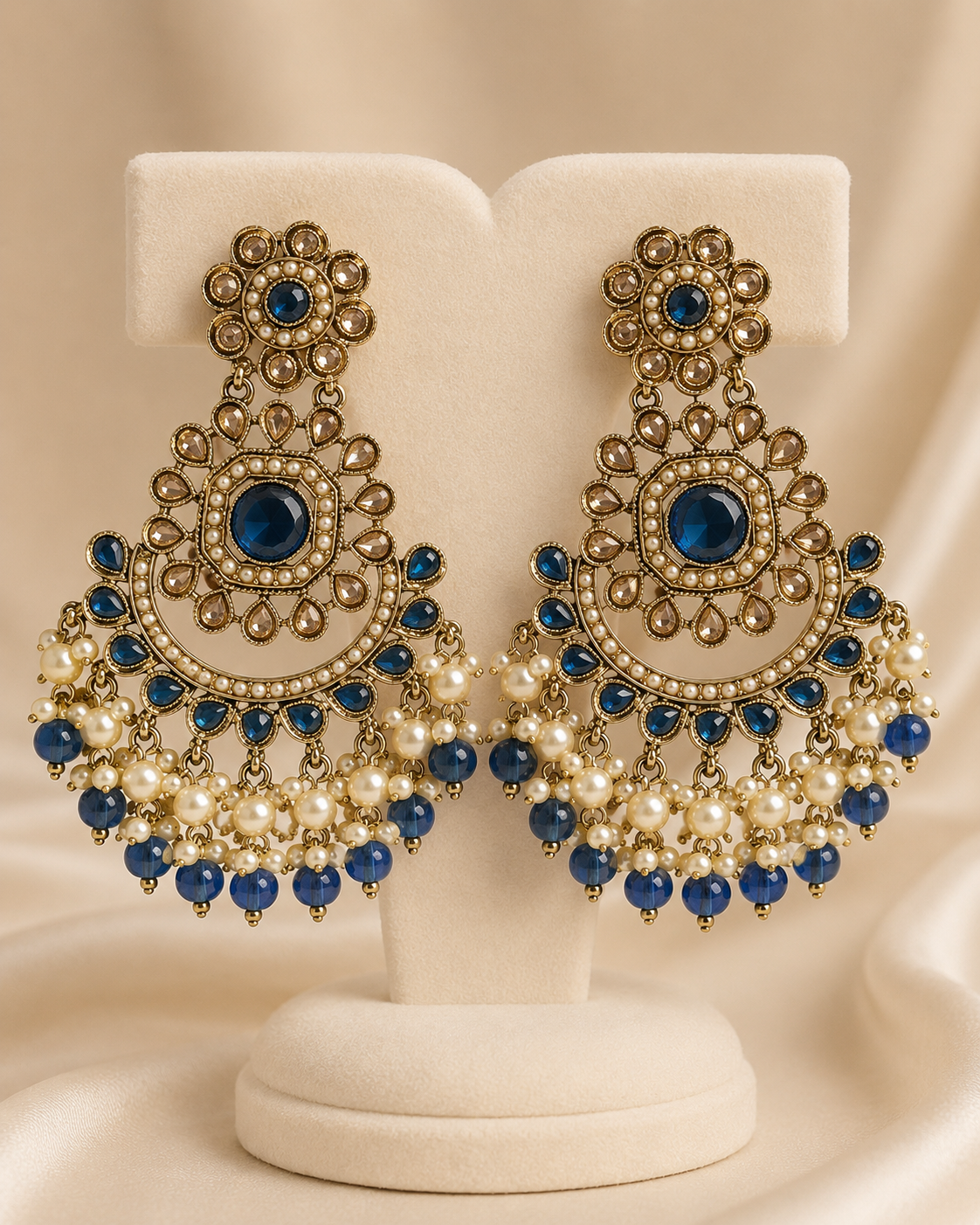 Zareen Polki Pearl Chandbali Earrings - Multiple Colors