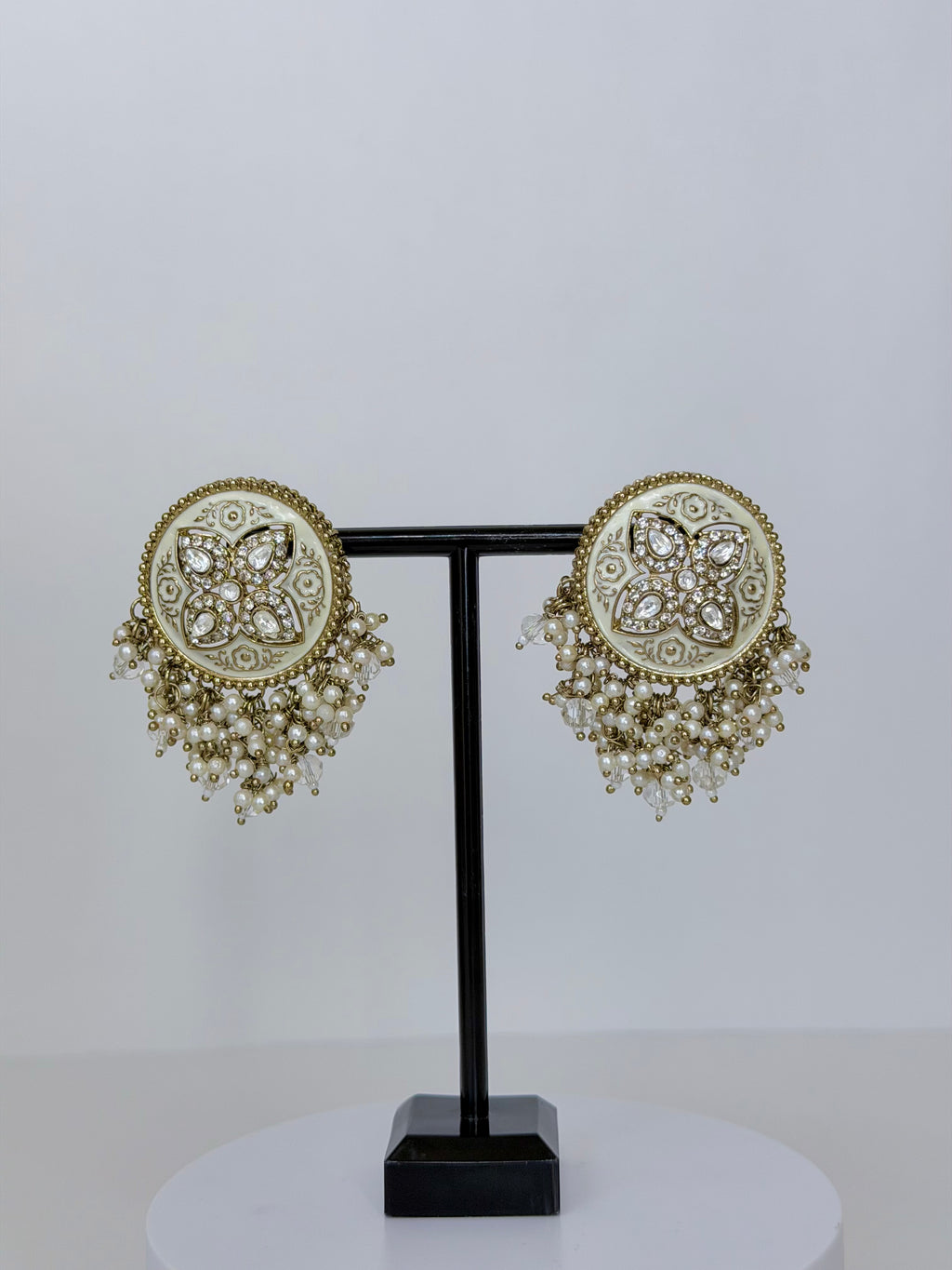 Meenakari Stud Earrings with Pearl & Bead Drops | Traditional Indian Statement Jewelry