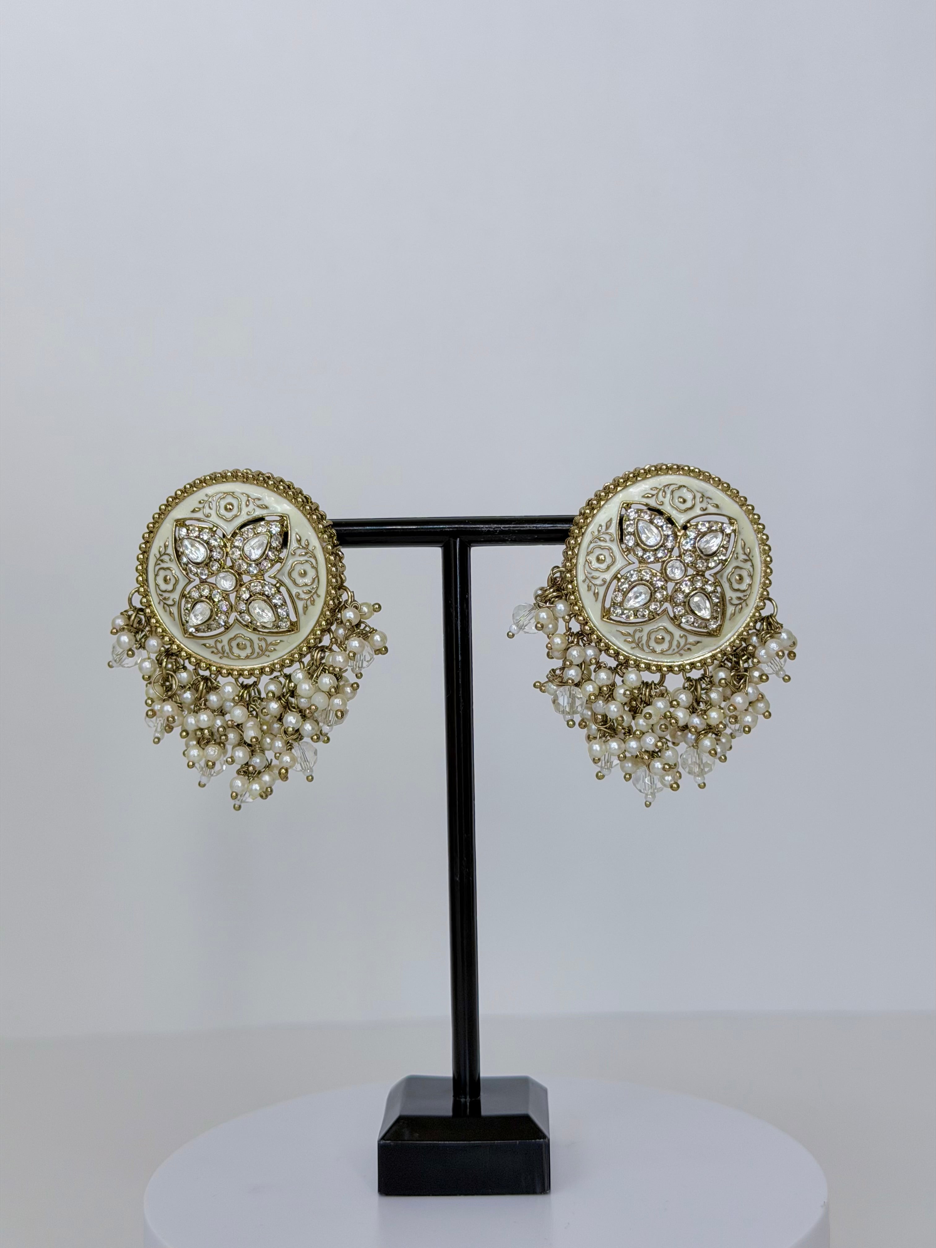 Meenakari Stud Earrings with Pearl & Bead Drops | Traditional Indian Statement Jewelry