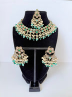 Bollywood Polki Riva Necklace Set with Earrings and Tikka