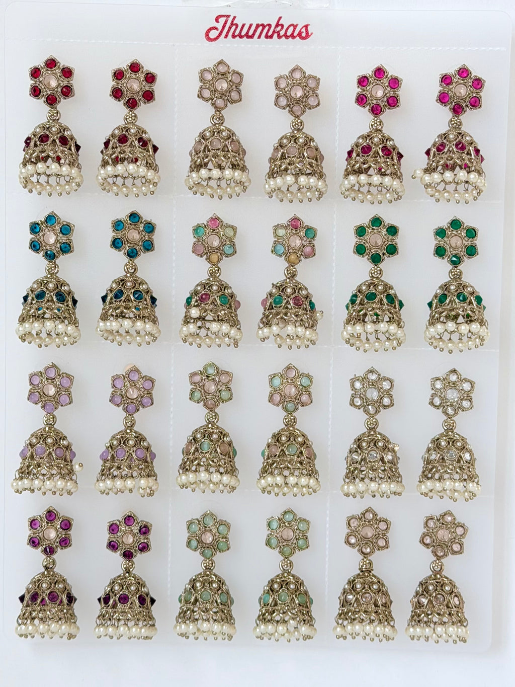 Polki Small Jhumka Pack - 12 Colors Traditional Indian Jewelry with Elegant Pearl Details