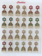 Polki Small Jhumka Pack - 12 Colors Traditional Indian Jewelry with Elegant Pearl Details