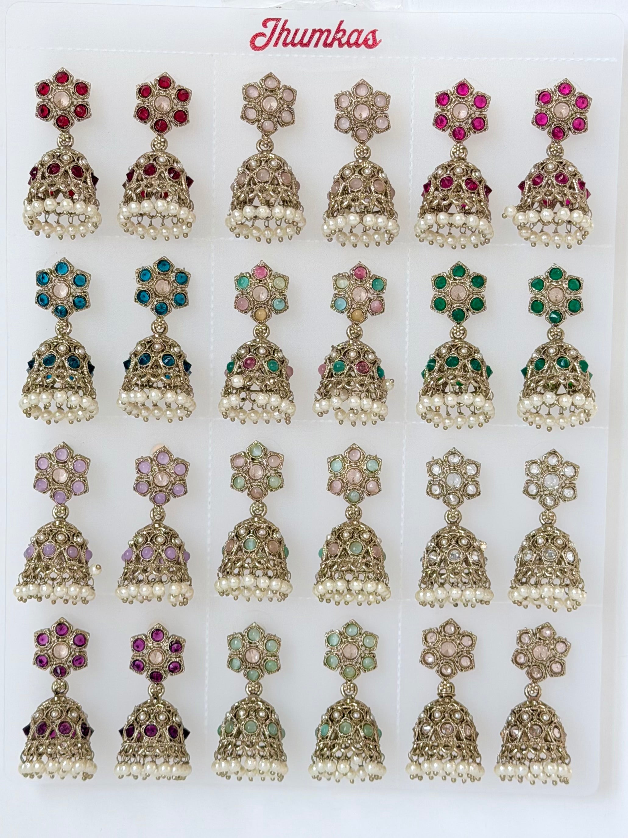 Polki Small Jhumka Pack - 12 Colors Traditional Indian Jewelry with Elegant Pearl Details