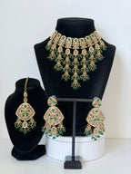 Jhalak Polki Waterfall Necklace set with Earrings and Mangtika