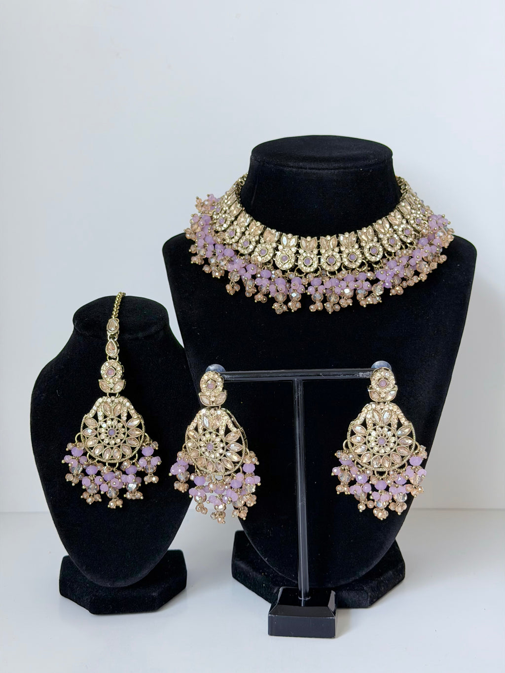 Bollywood Krithika Stonework Necklace Set with Earrings and Mangtika