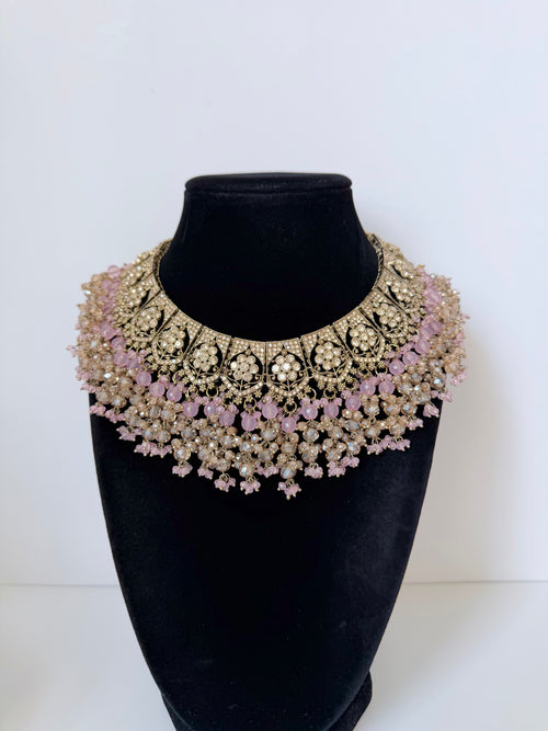 Bollywood Delina Stonework Necklace set with Jhumka and Mangtika