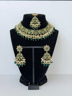 Bollywood Polki Ruhi Necklace Set with Earrings and Tikka