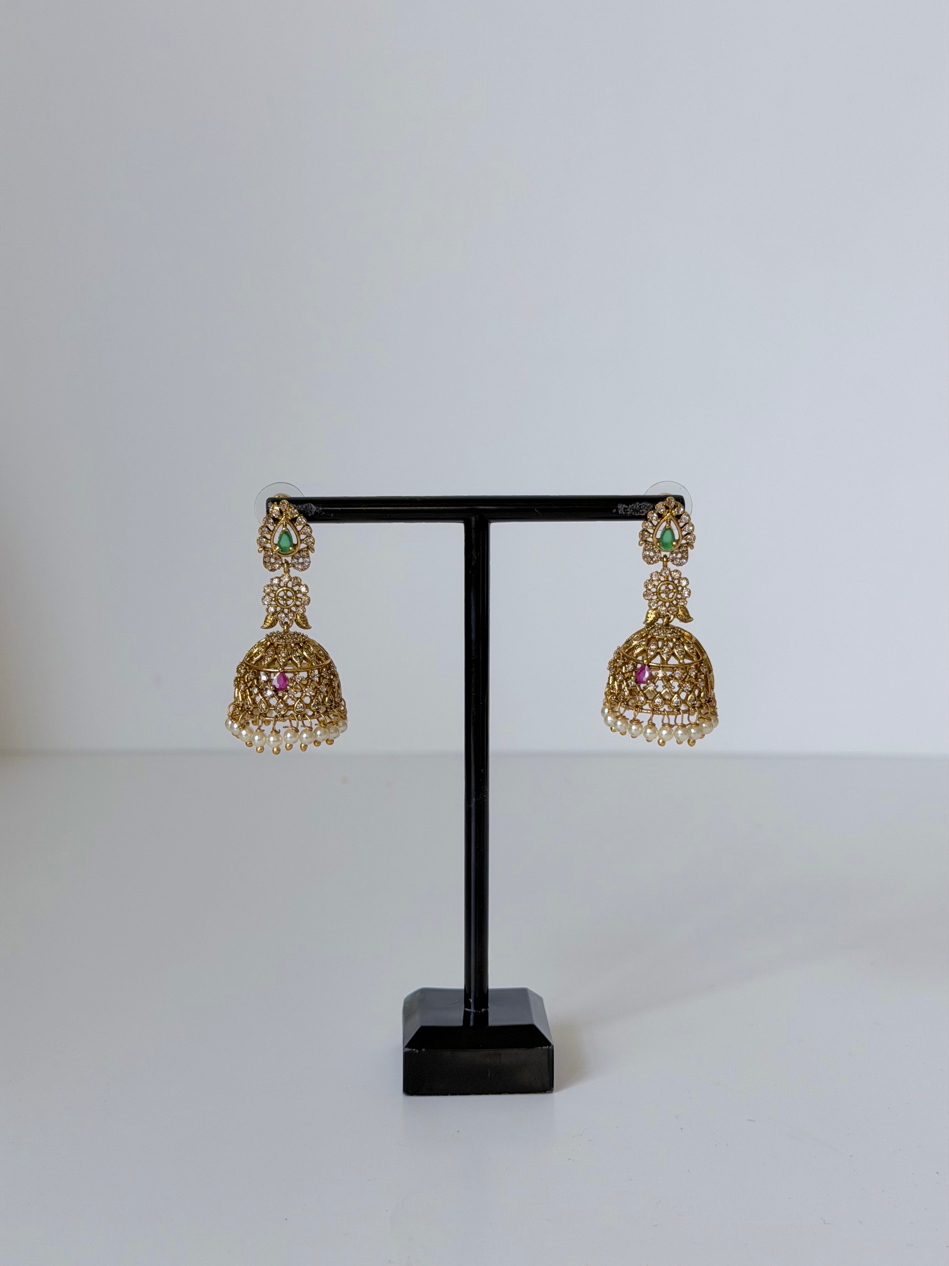 Meenakshi Traditional South Indian Necklace with Jhumka