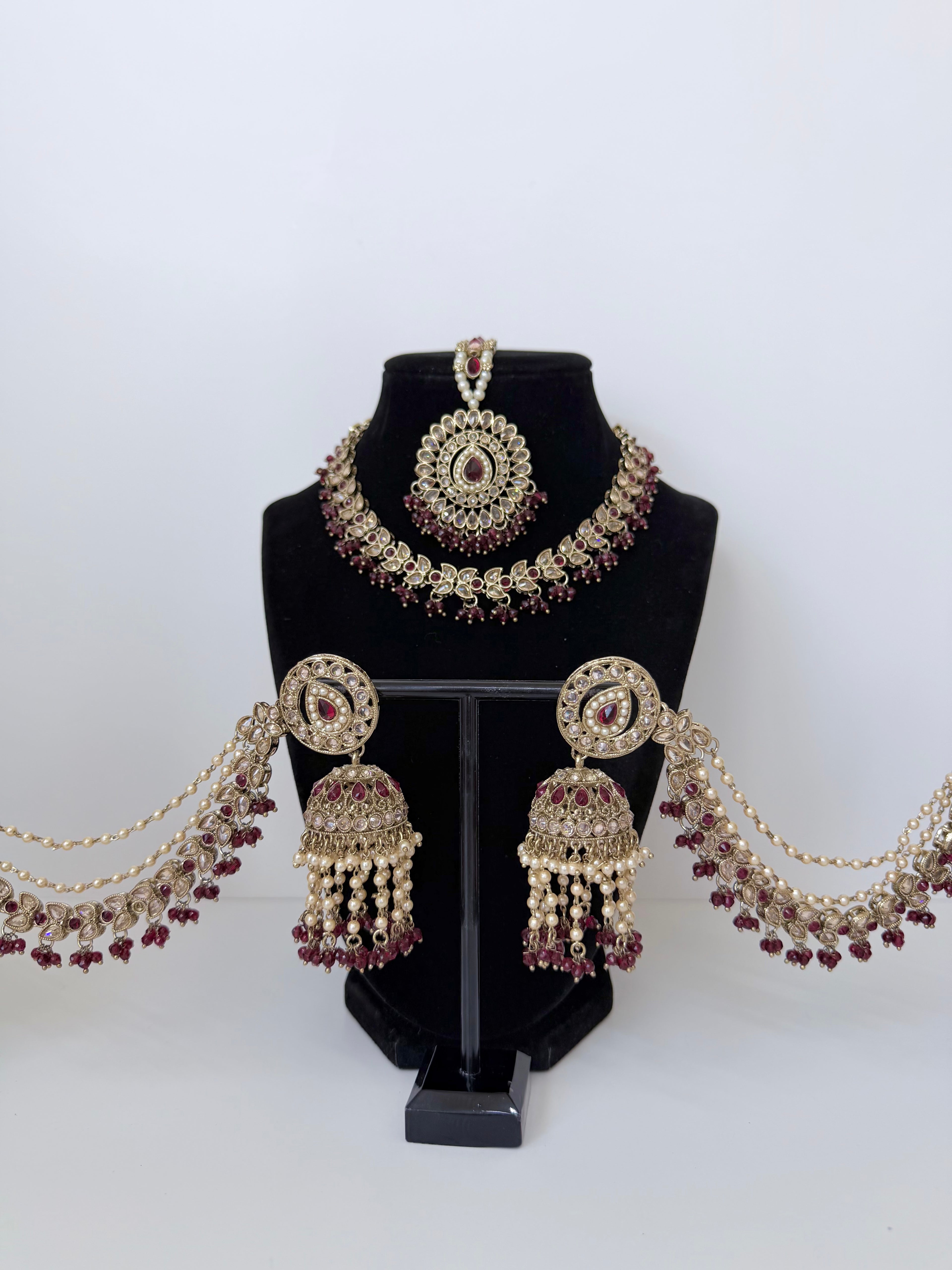 Bollywood Zohra Necklace set with Sahara Jhumka and Mangtika