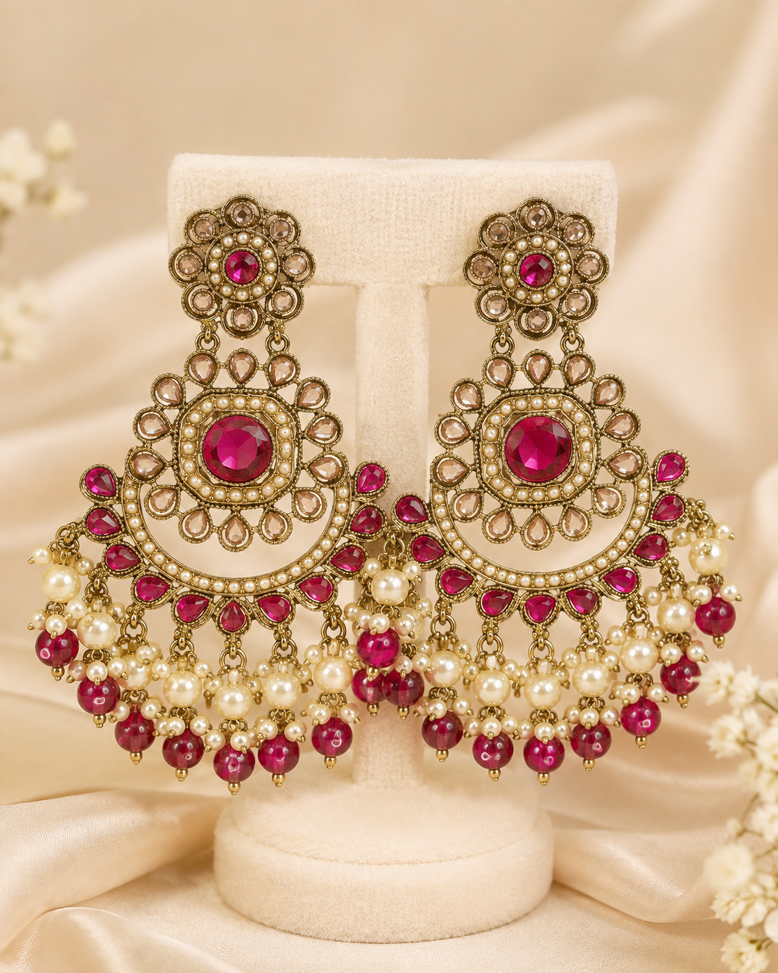 Zareen Polki Pearl Chandbali Earrings - Multiple Colors