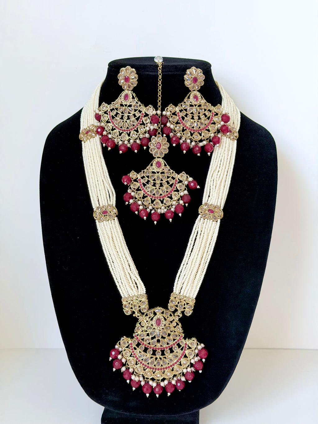 Bollywood Waheeda Polki Mala Set with Earrings and Mangtika