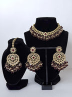Bollywood Reha Stonework Necklace Set with Earrings and Tikka
