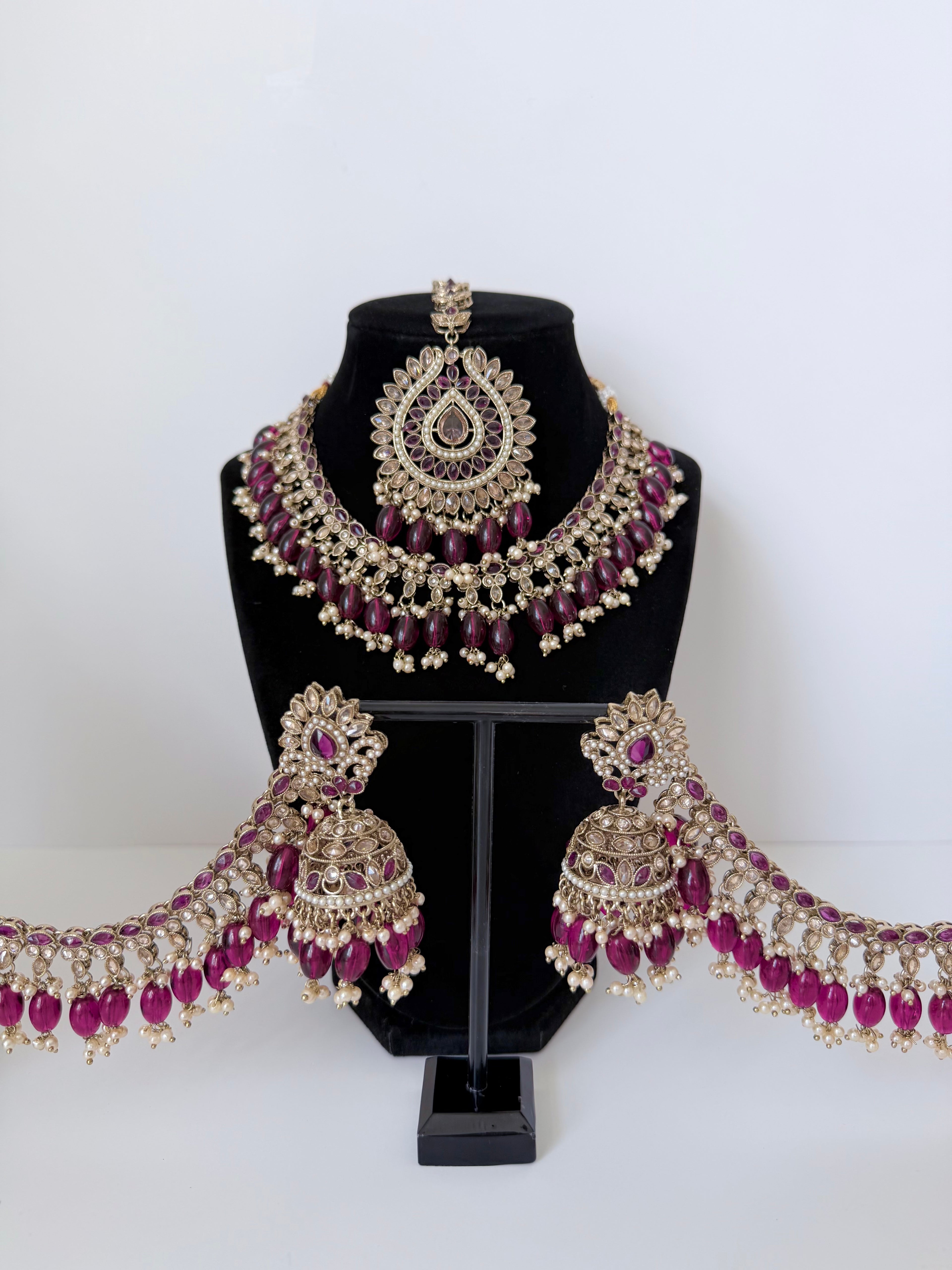 Bollywood Nazakat Necklace set with Sahara Jhumka and Mangtika