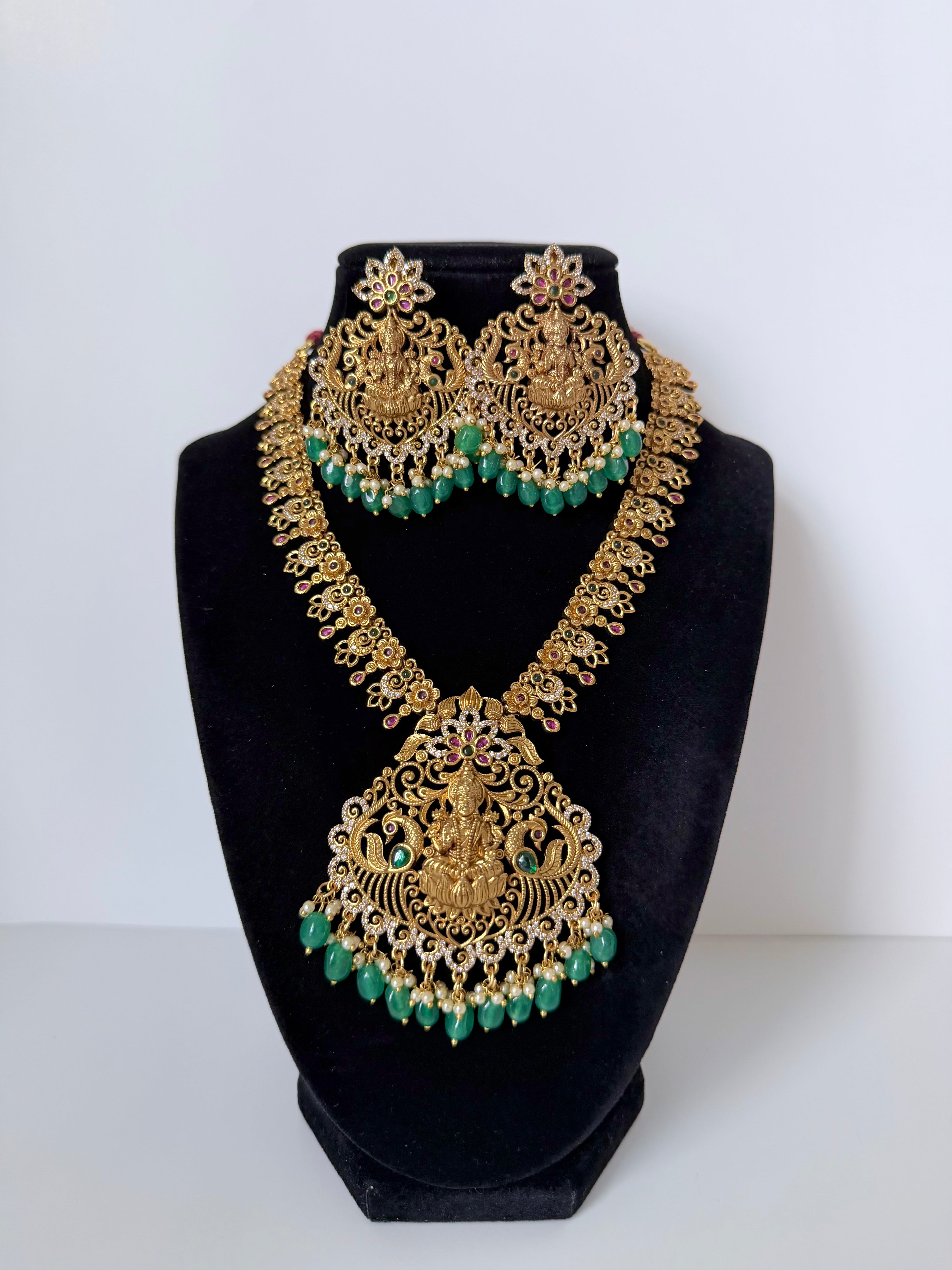 Devika Traditional Temple Mala Set with Earrings