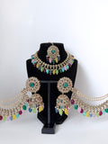 Bollywood Zarmina Necklace set with Sahara Jhumka and Mangtika