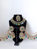 Bollywood Zarmina Necklace set with Sahara Jhumka and Mangtika