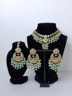 Bollywood Ziana Stonwork Necklace Set with Earrings and Tikka