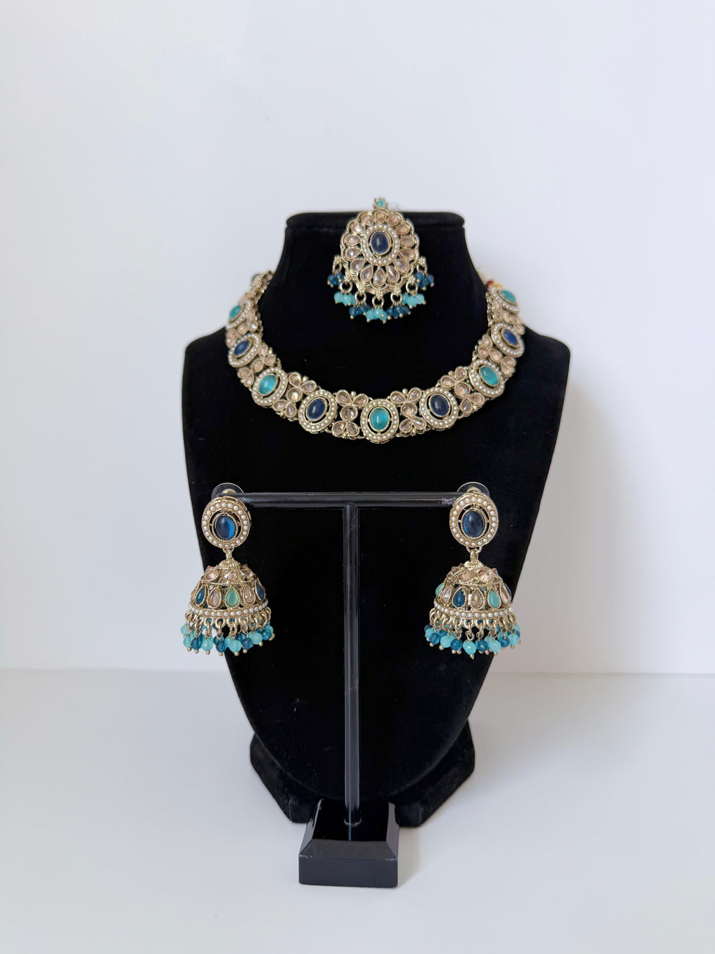 Bollywood Single Line Heer Necklace Set with Jhumka and Tikka