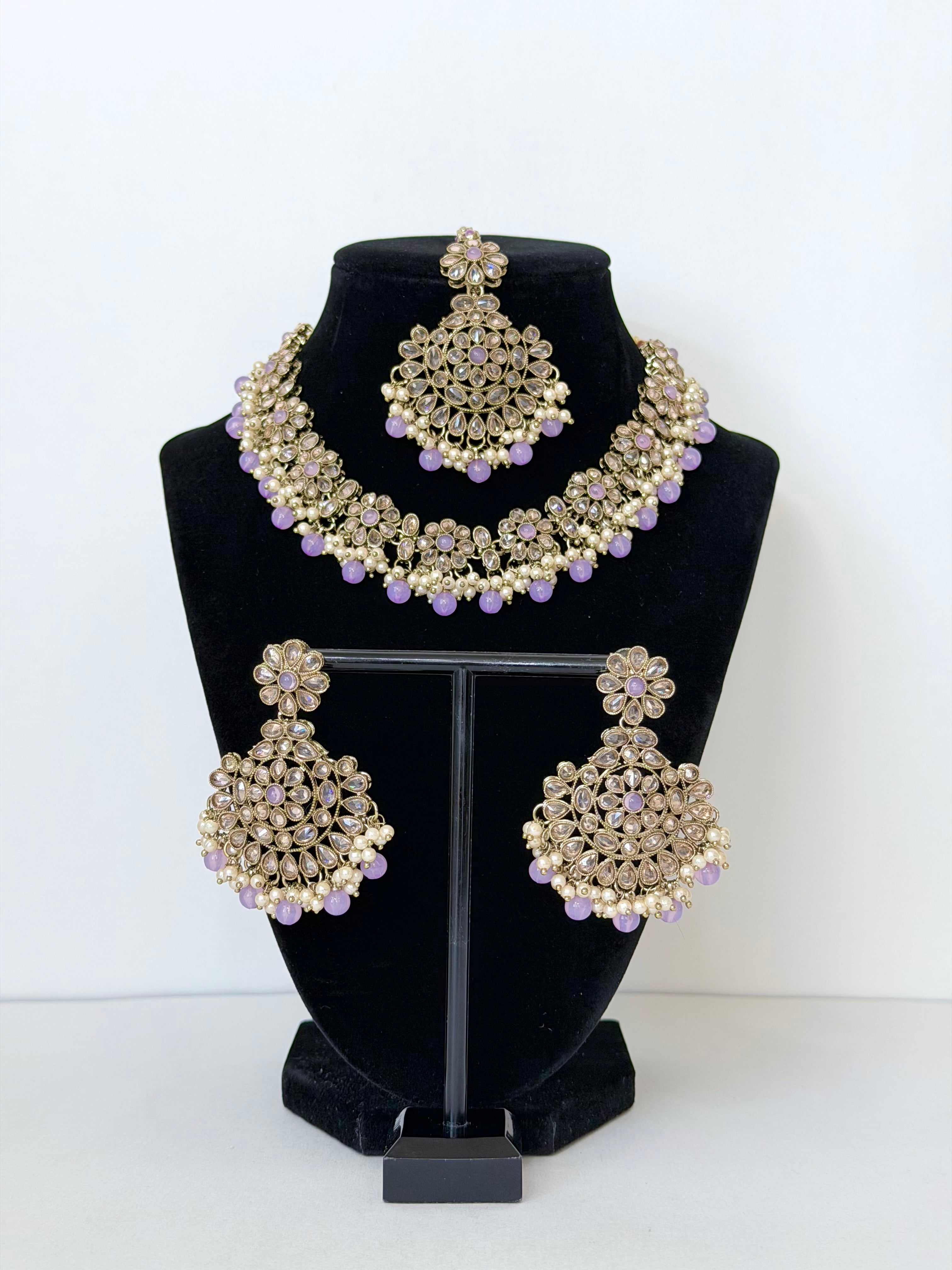 Bollywood Polki Nimrah 2in1 Necklace/Choker Set with Earrings and Tikka