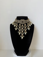 Bollywood Gunjan Mirror work Waterfall Necklace set with Earrings and MangTika