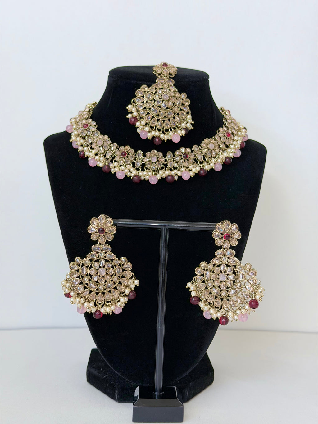 Bollywood Polki Nimrah 2in1 Necklace/Choker Set with Earrings and Tikka