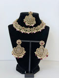 Bollywood Polki Nimrah 2in1 Necklace/Choker Set with Earrings and Tikka