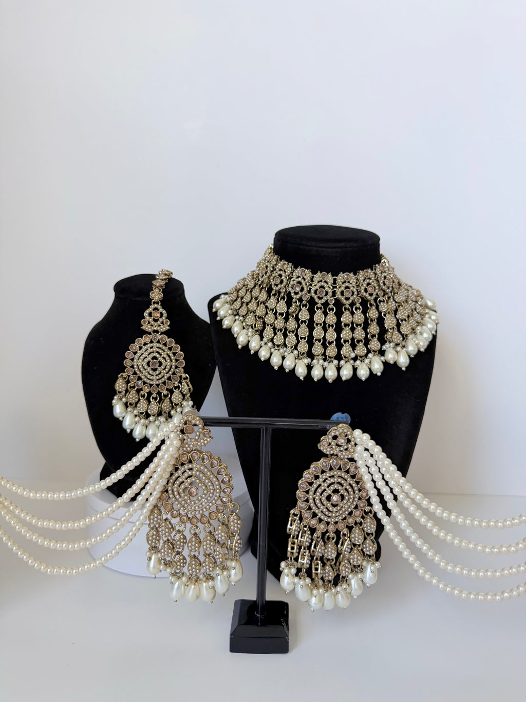 Bollywood Falak Polki Necklace Set with Sahara earrings and TIkka
