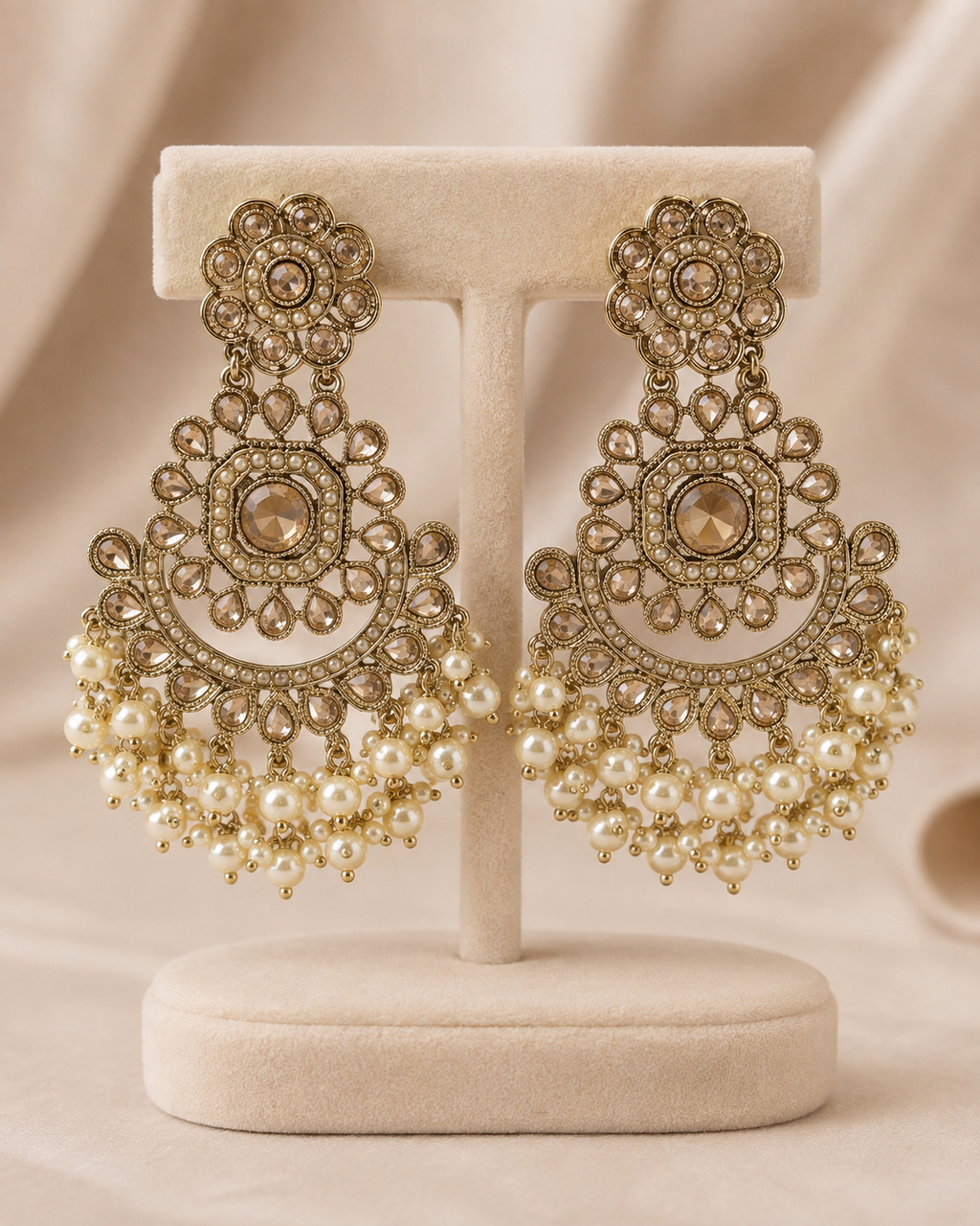 Zareen Polki Pearl Chandbali Earrings - Multiple Colors