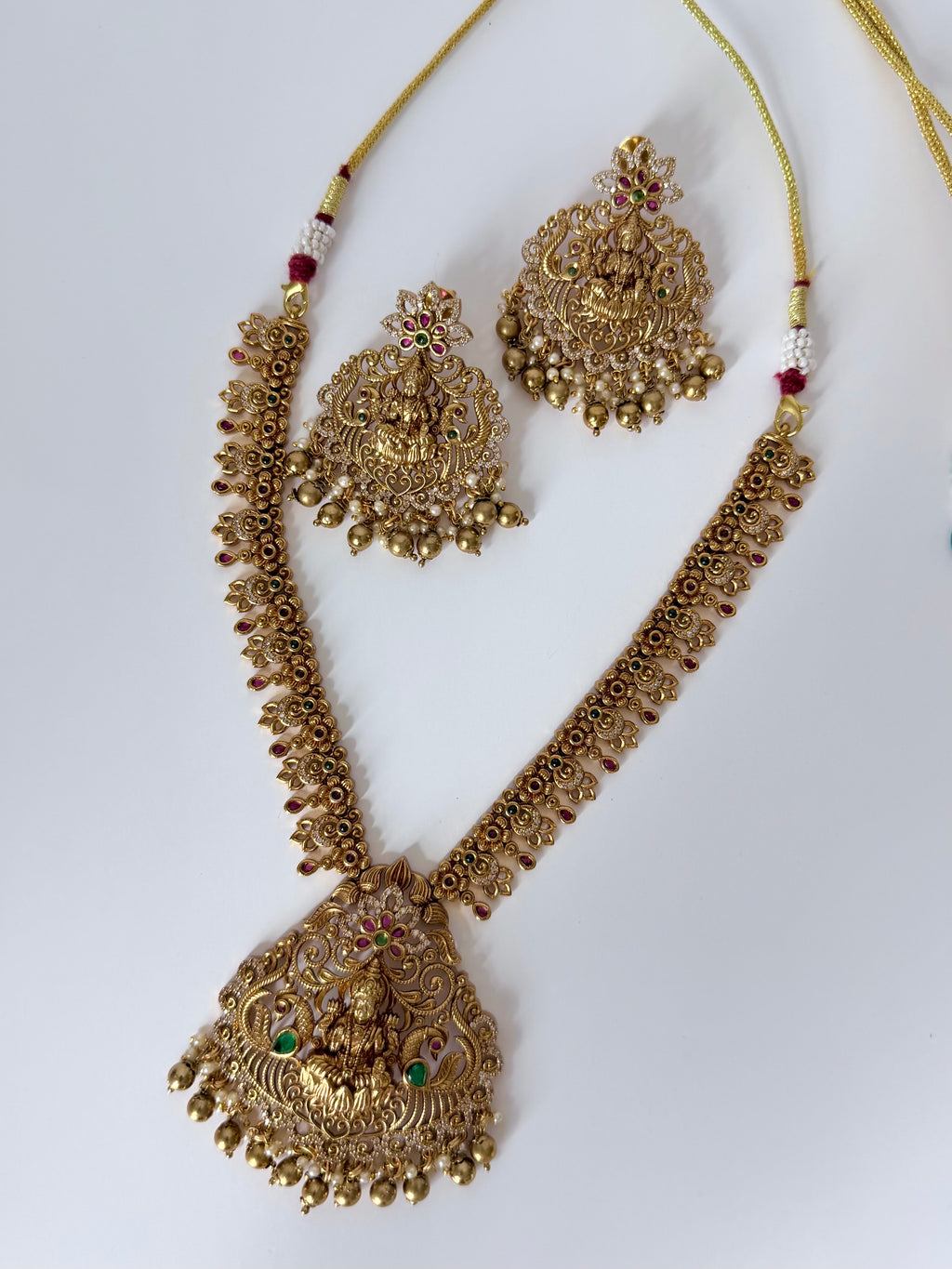 Devika Traditional Temple Mala Set with Earrings