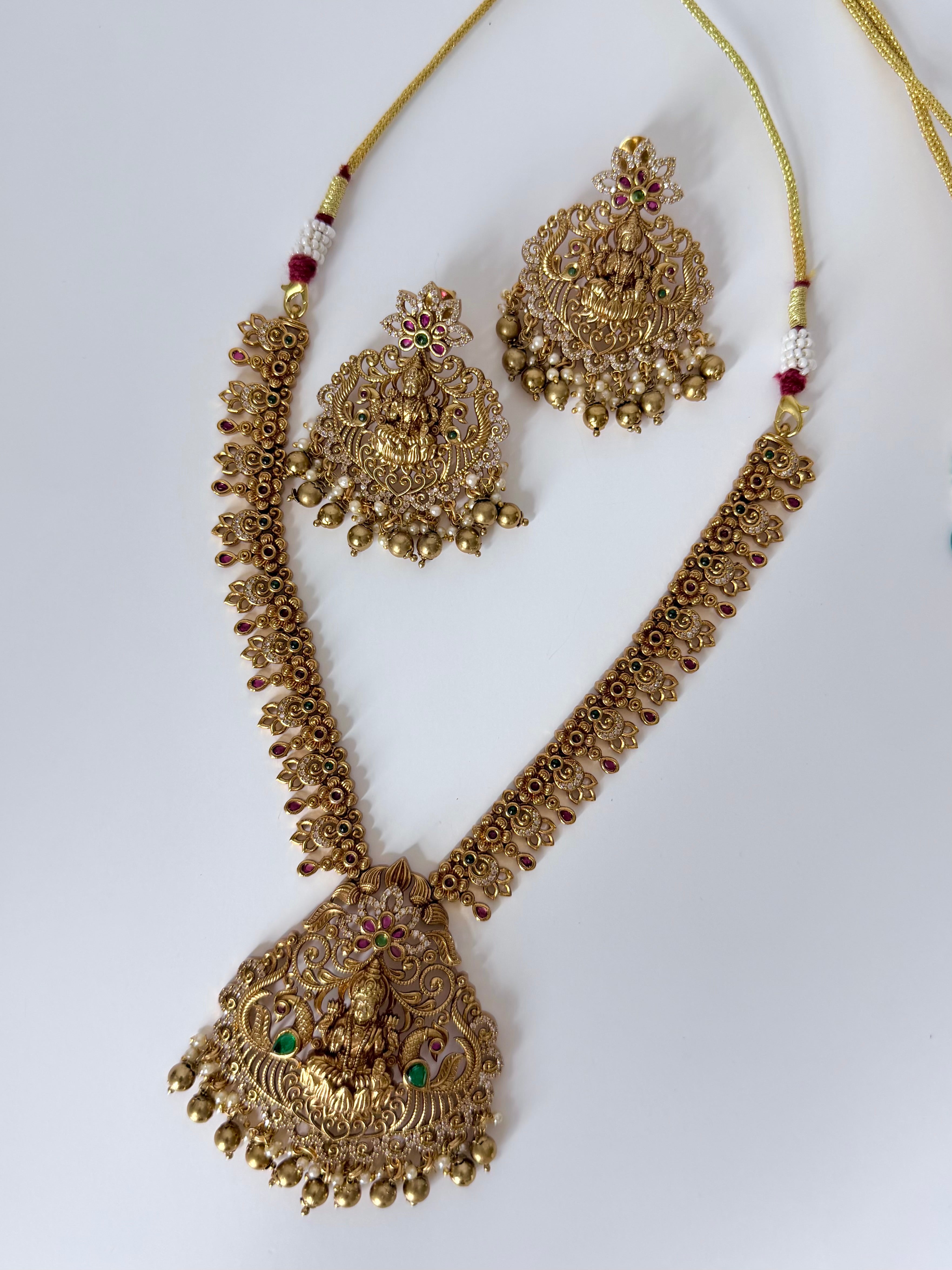 Devika Traditional Temple Mala Set with Earrings