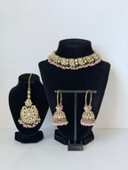 Bollywood Prisha Stonework Necklace Set with Bali Jhumka and Mangtika