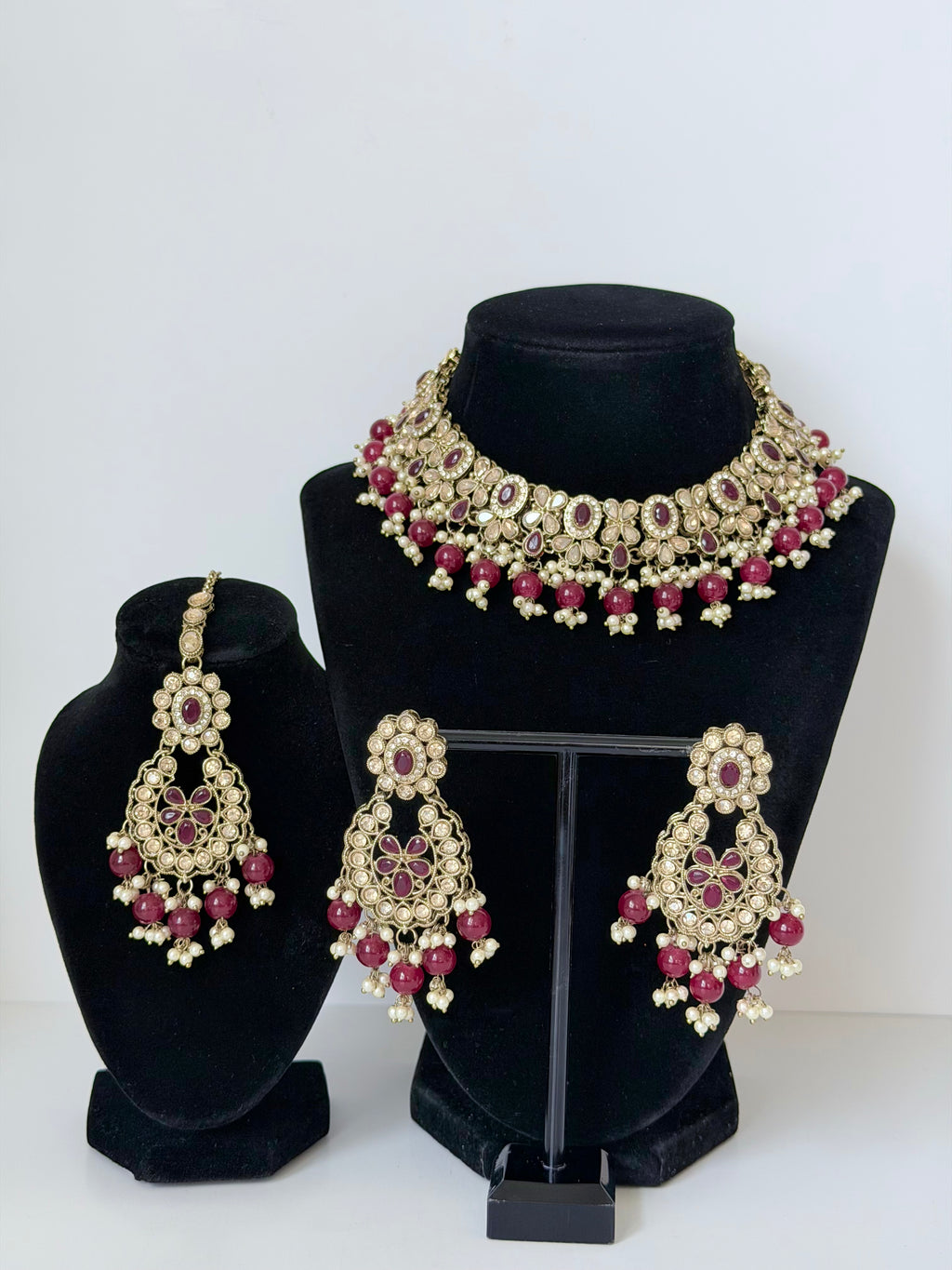 Bollywood Humaira Stonework Necklace Set with Earrings and Mangtika