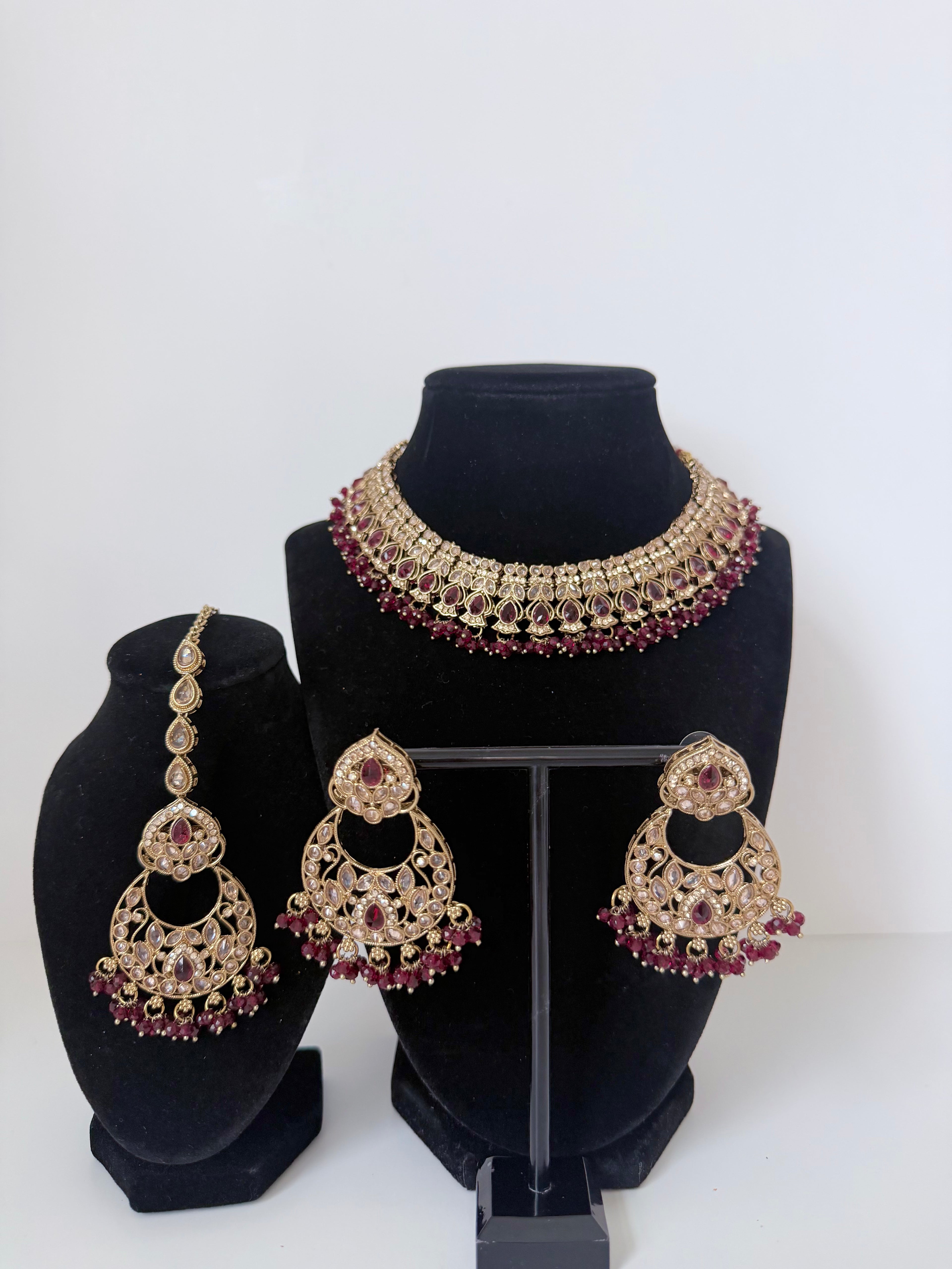Bollywood Fariha Necklace Set with Earrings and Tikka