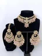 Bollywood Ziana Stonwork Necklace Set with Earrings and Tikka