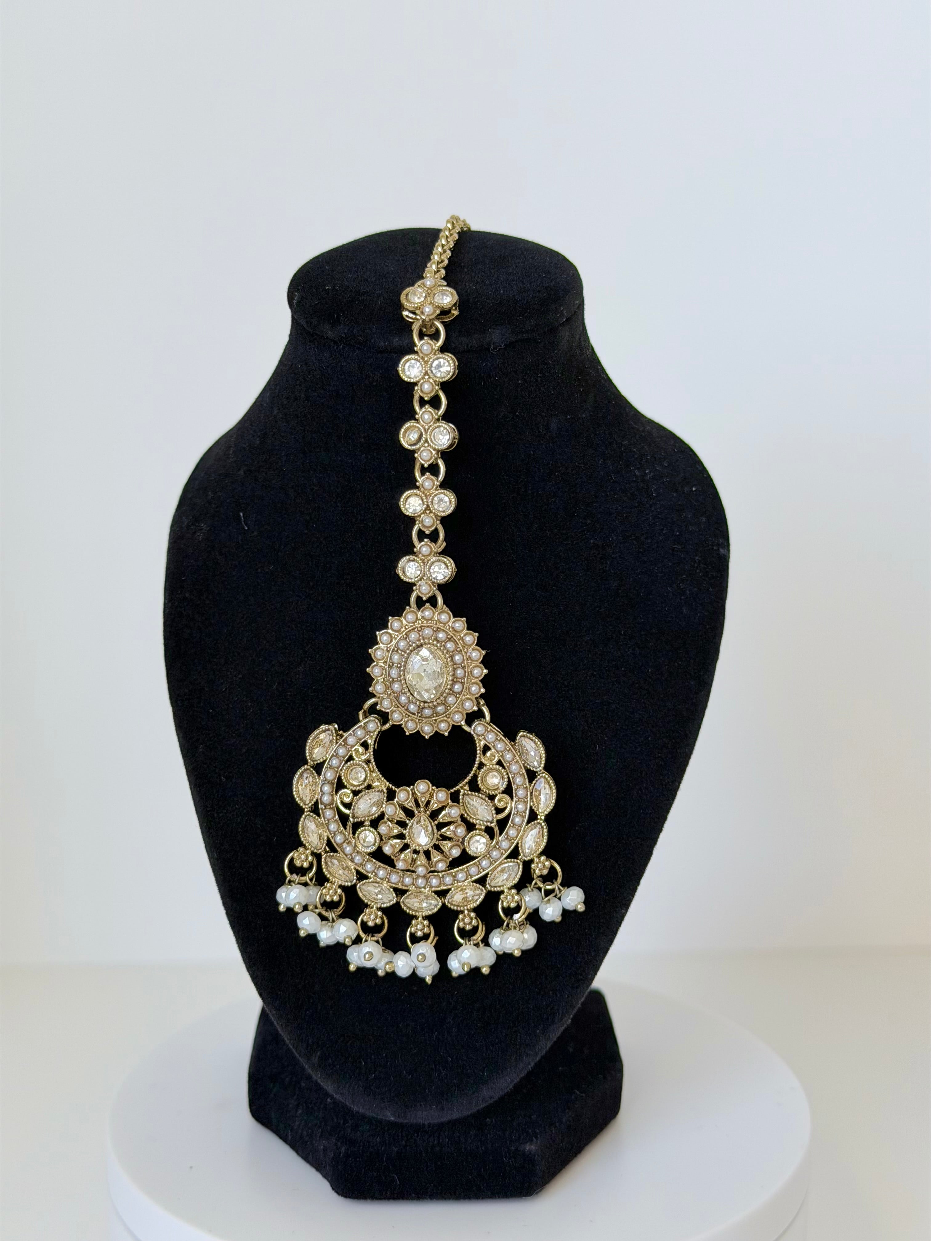 Bollywood Anarkali Waterfall Necklace Set with Jhumka and Tikka