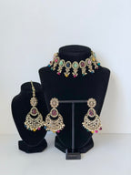 Bollywood Pihu Necklace Set with Earrings and Tikka