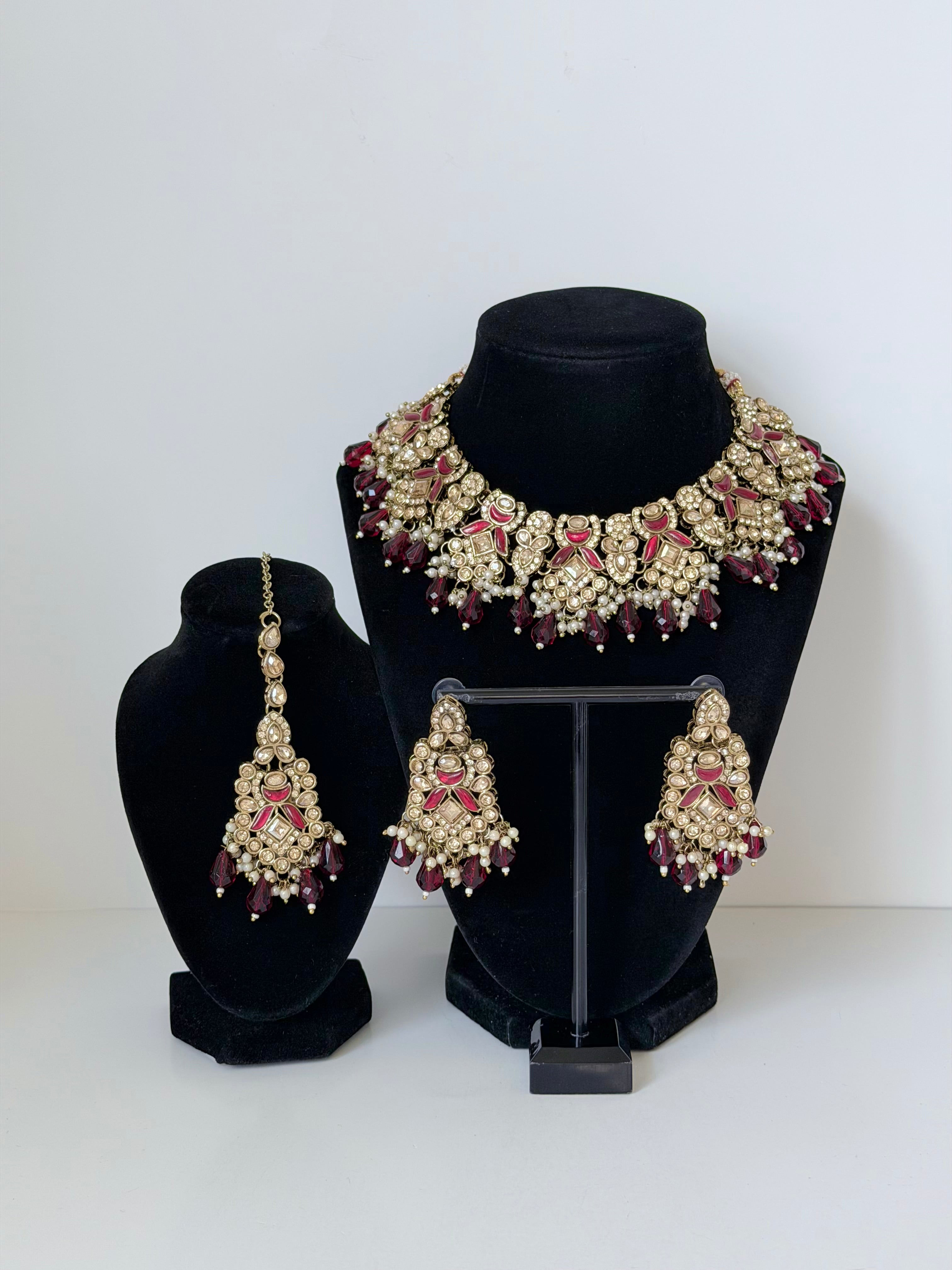 Bollywood Jannat Stonework Necklace Set with Earrings and Mangtika
