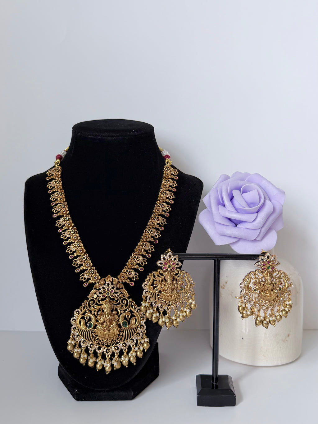 Devika Traditional Temple Mala Set with Earrings
