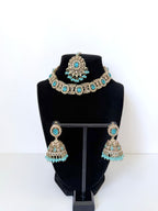 Bollywood Single Line Heer Necklace Set with Jhumka and Tikka
