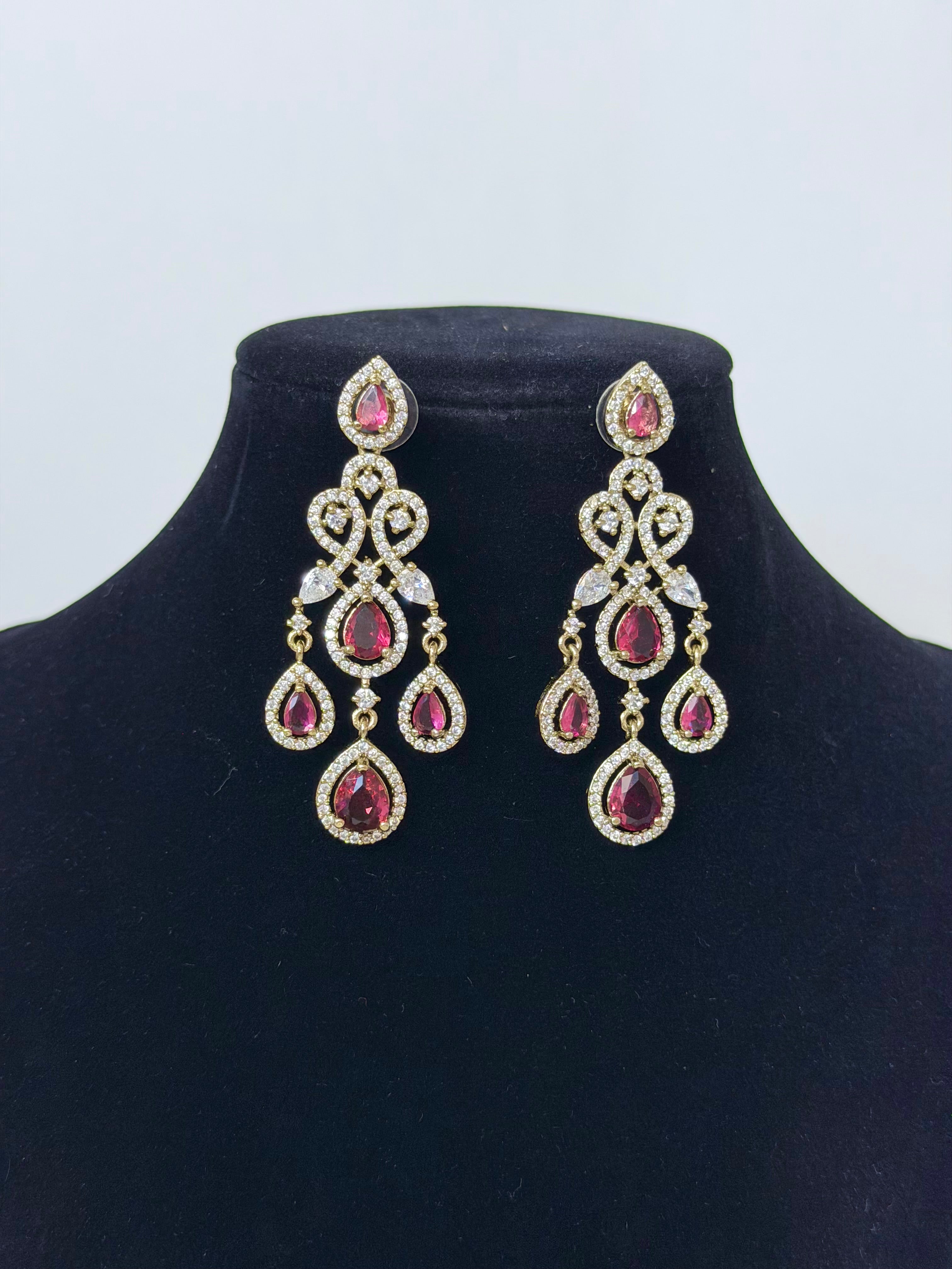 American Diamond Avira Necklace Set with Earrings in Gold Base