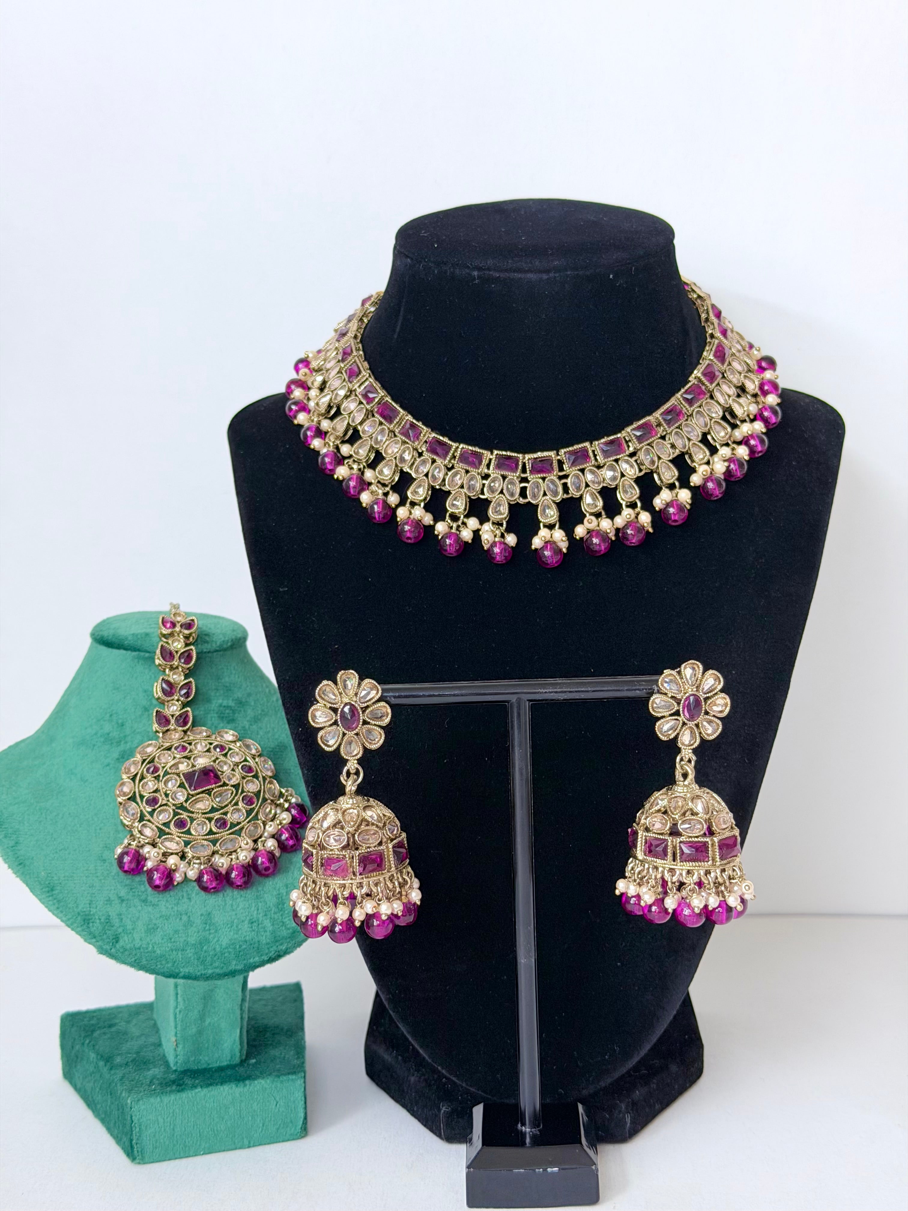 Bollywood Lightweight Polki Juhi Necklace Set with Jhumka and Mangtika