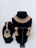 Bollywood Polki Pratha Necklace Set with Jhumka and Mangtika
