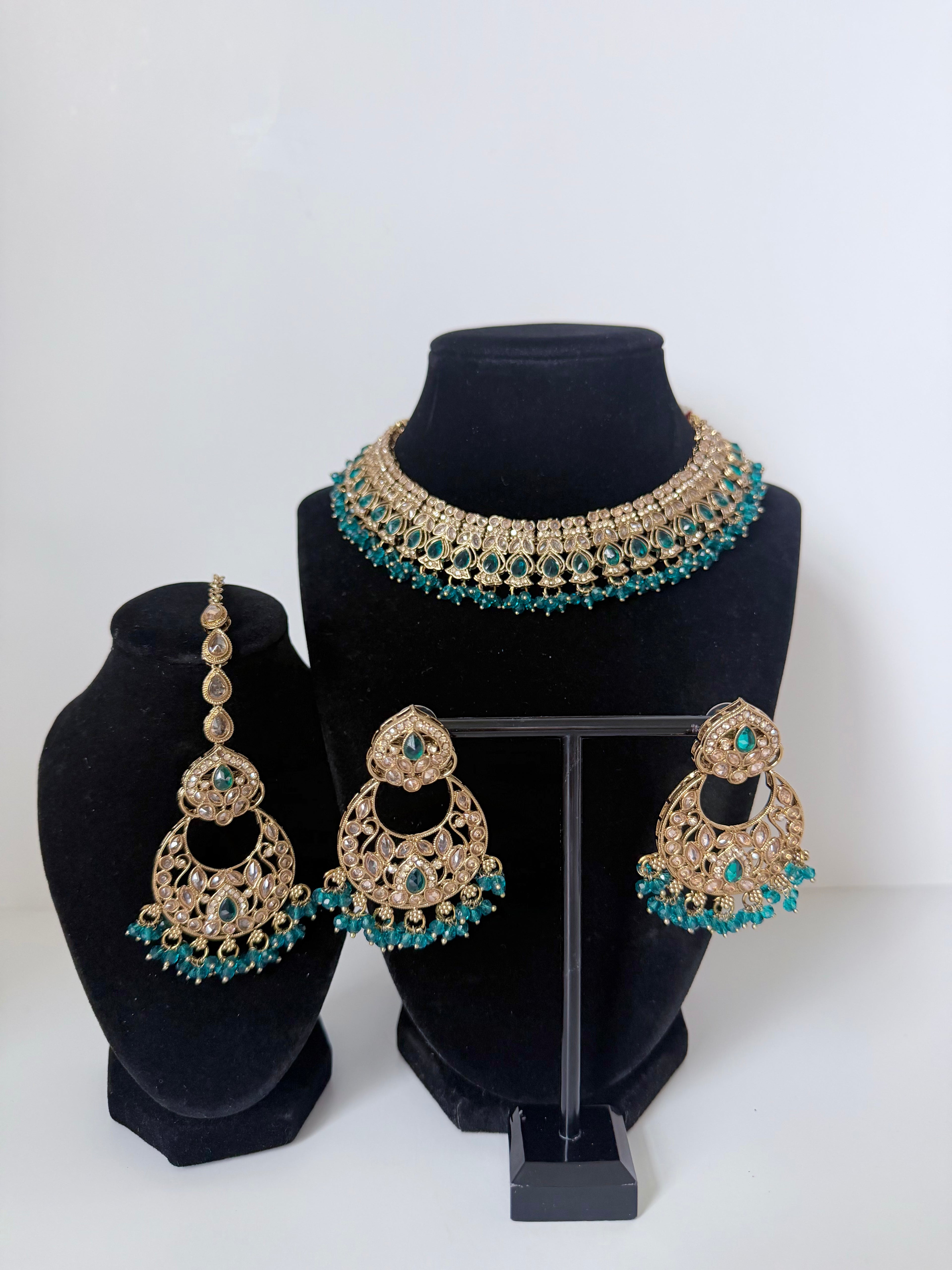 Bollywood Fariha Necklace Set with Earrings and Tikka